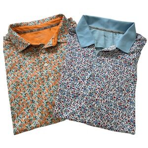 BUNDLE of 2 Walter Hagen Golf Men's XL Orange Fruit & Blue Floral‎ Polo Shirts